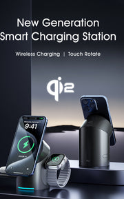 Qi2 3 in 1 Multifunction Magnetic Wireless Charger Touch Roating Fast Charging Base for Iphone 16 15 14 Pro Max, Iwatch Earphone